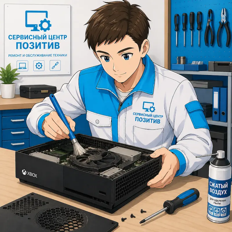 Чистка игровой приставки от пыли и замена термопасты в Уфе