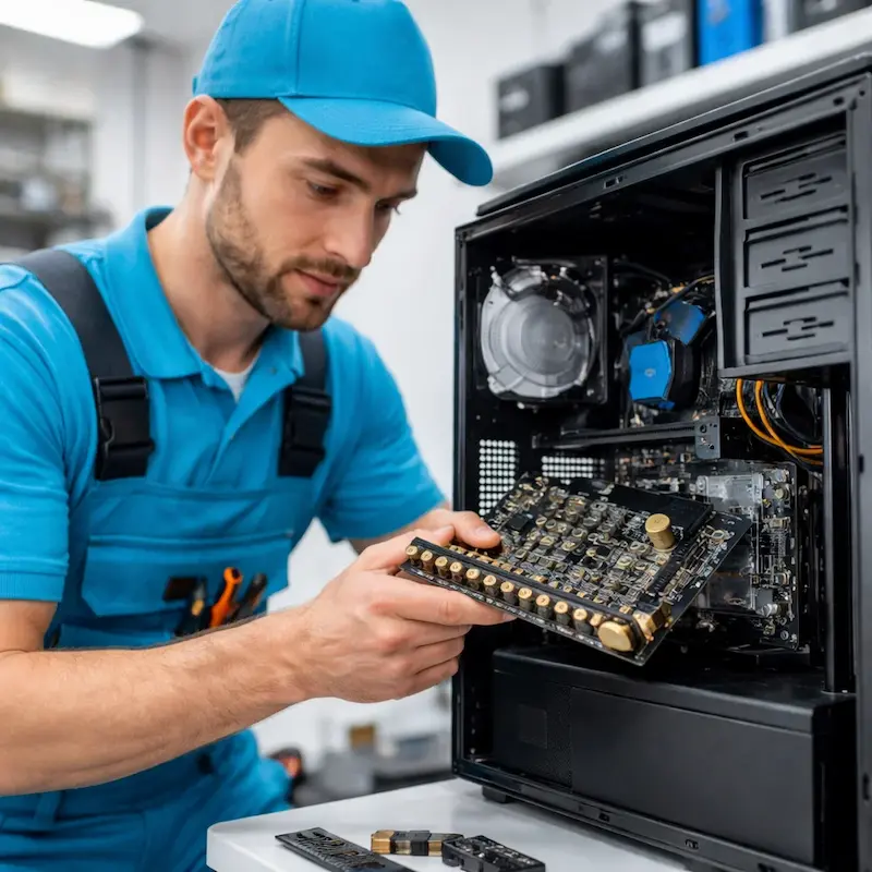 Мастер устанавливает звуковую карту на ПК в Уфе